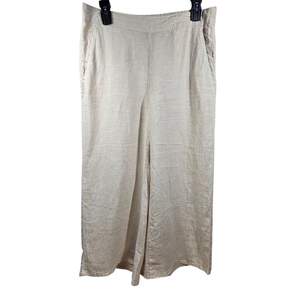 Tahari 100% Beige Linen Cropped Elastic Waist Pull-On Lagenlook Pants Size M